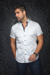 Chemise manches courtes pour homme par Au Noir | ALFIERI(SS) Blanc Bleu | Machemise.ca, inventaire complet de la marque Au Noir