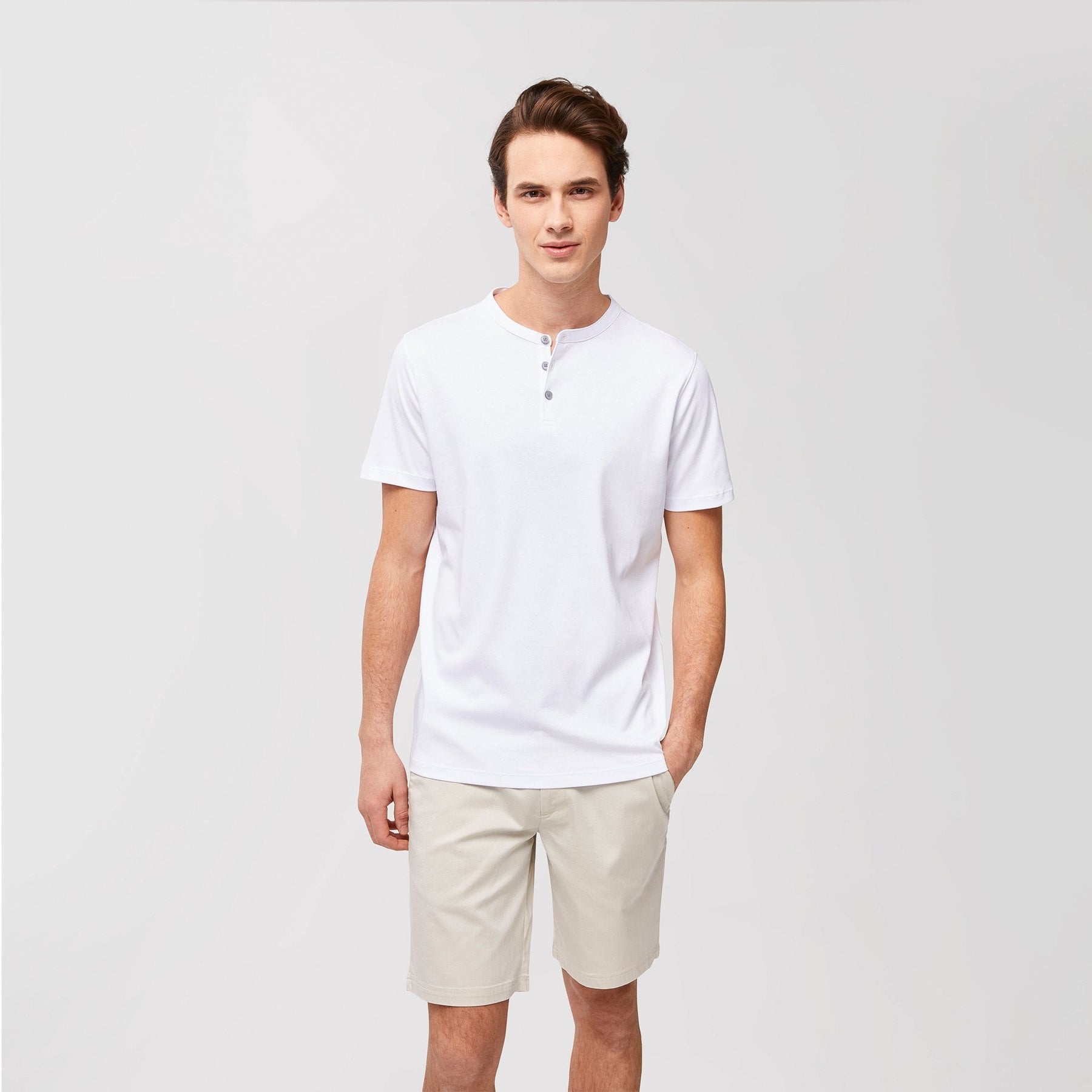 Chandail manches courtes henley pour homme par Robert Barakett | Georgia RB01173 Blanc | Machemise.ca, vêtements mode pour hommes