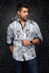 Chemise manches longues en coton extensible pour homme par Au Noir | CASCAIS Blanc Sarcelle | Machemise.ca, inventaire complet de la marque Au Noir