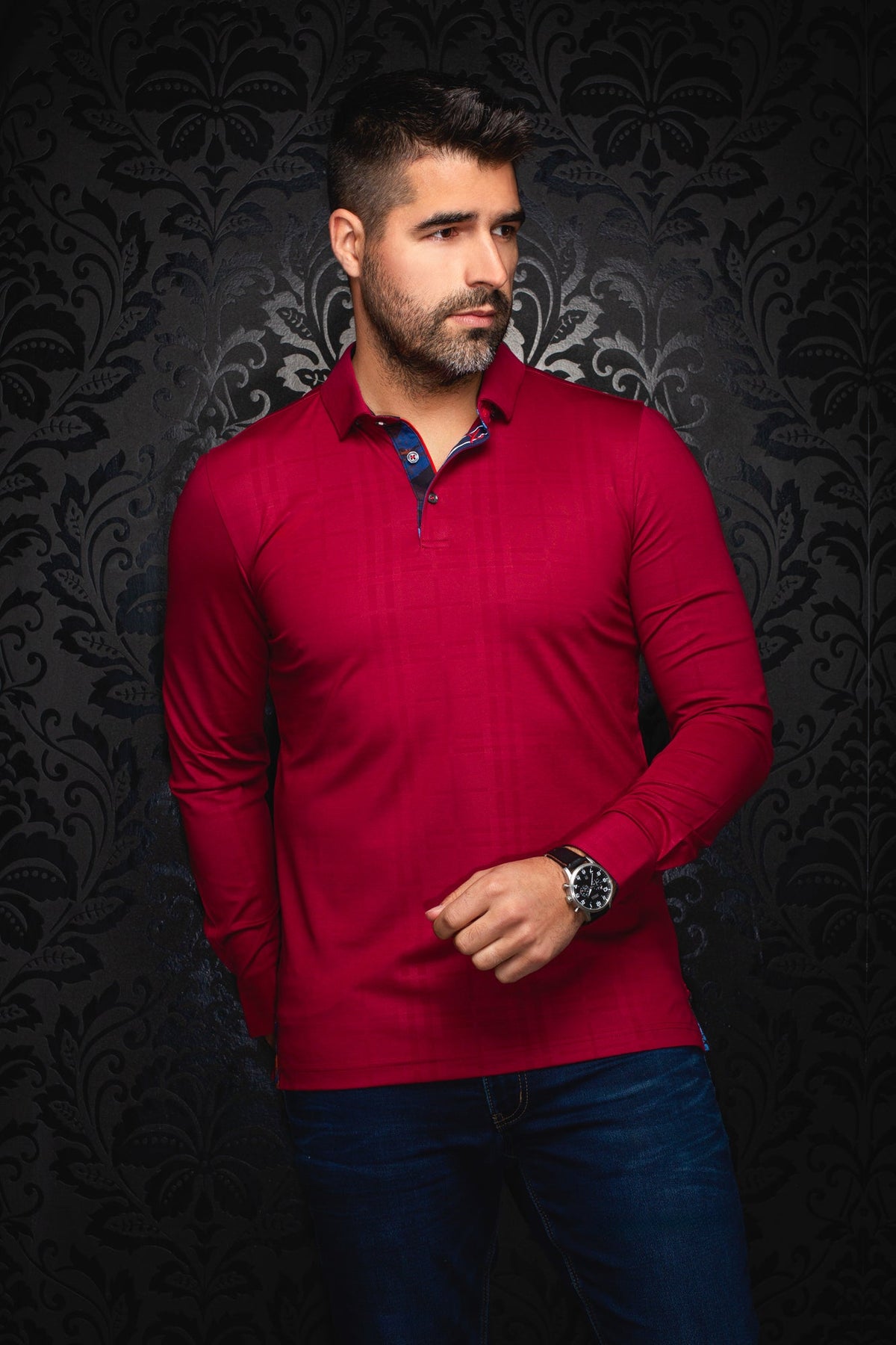 Polo manches longues pour homme par Au Noir | CHELSEA Cabernet | Machemise.ca, inventaire complet de la marque Au Noir