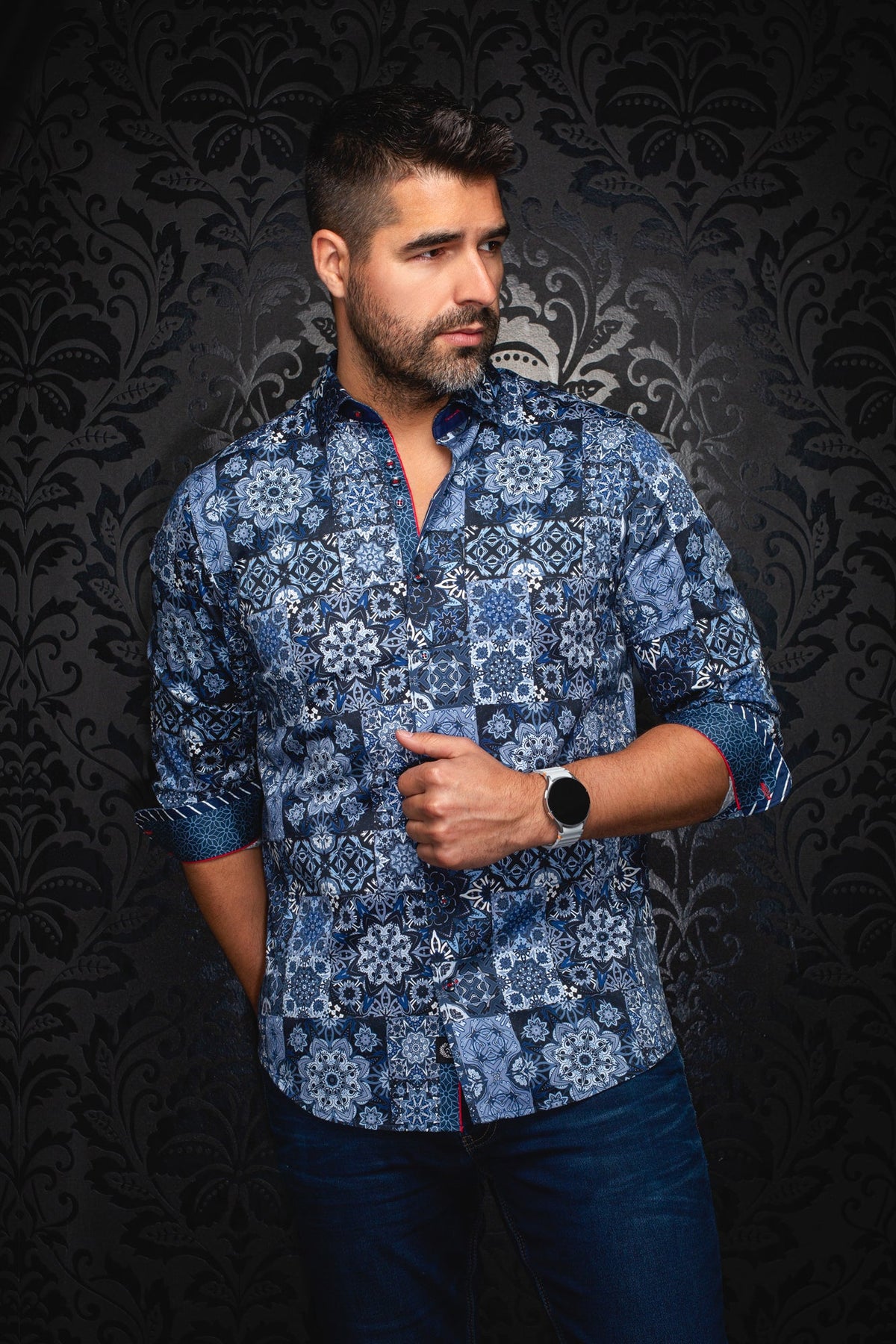 Chemise manches longues pour homme par Au Noir | CLOVIS Marine Blanc | Machemise.ca, inventaire complet de la marque Au Noir