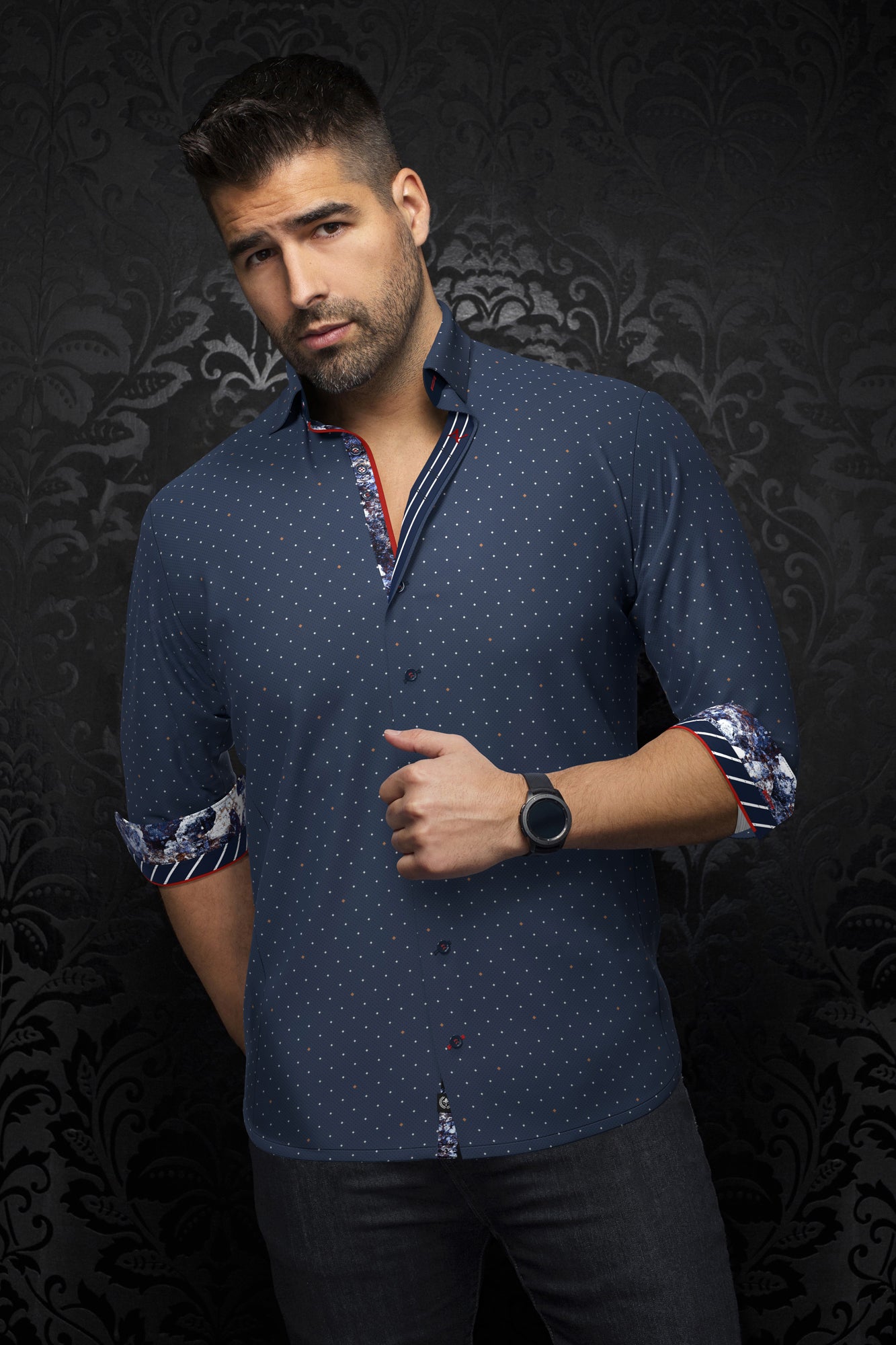 Men's shirt by Au Noir | LANZANI Navy Tobacco