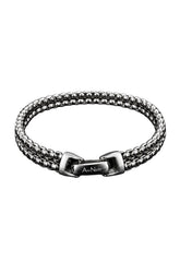 Men's silver multi-link bracelet with Au Noir logo clasp, isolated product view
