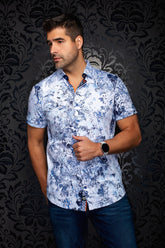 Chemise manches courtes en Knit extensible pour homme par Au Noir | MADEIRA (SS) Bleu Pâle | Machemise.ca, inventaire complet de la marque Au Noir