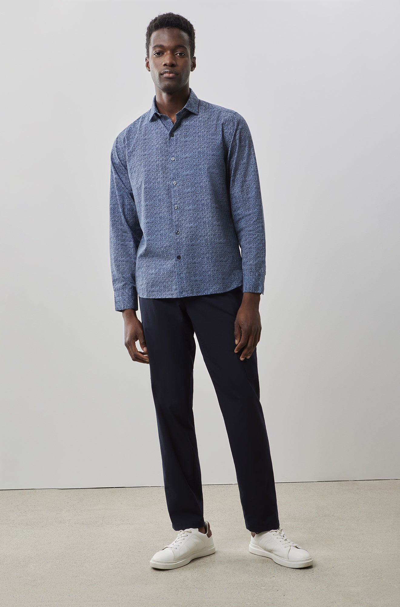Chemise tissée à manches longues pour homme par Robert Barakett | RB32145 Newpine Bleu | Machemise.ca, vêtements mode pour hommes