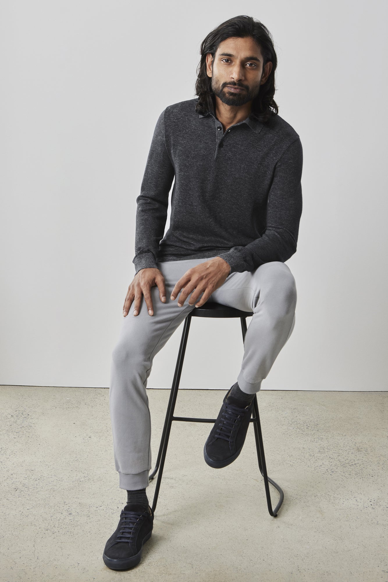 Polo à manches longues pour homme par Robert Barakett | RB41557 Fielder Noir | Machemise.ca, vêtements mode pour hommes