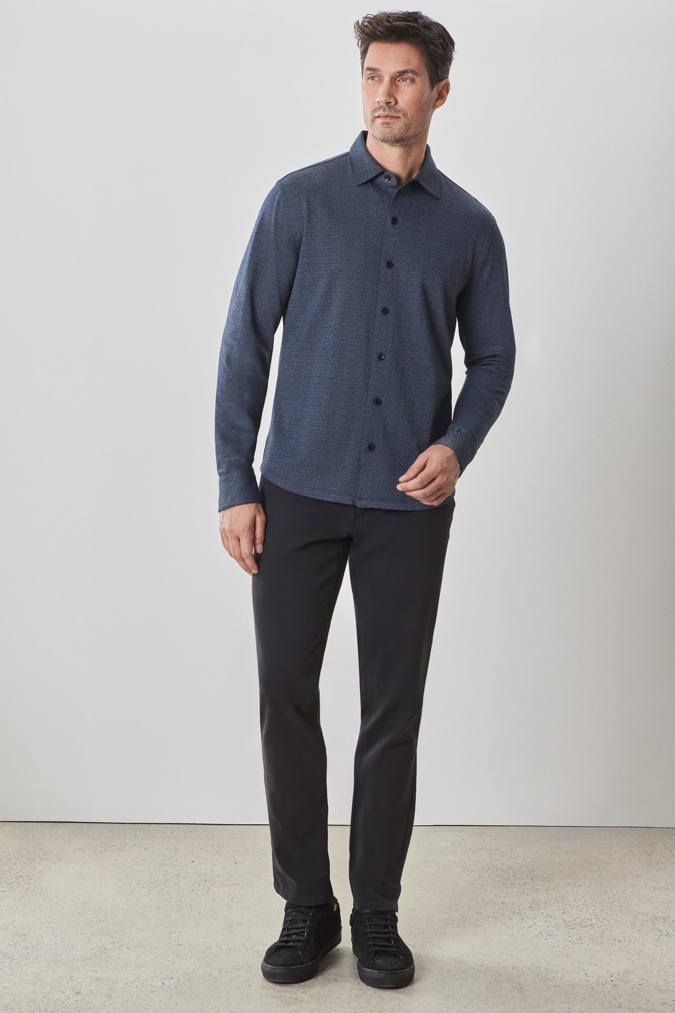 Chemise en tricot à manches longues pour homme par Robert Barakett | RB42011 Roscoe Bleu Marine | Machemise.ca, vêtements mode pour hommes