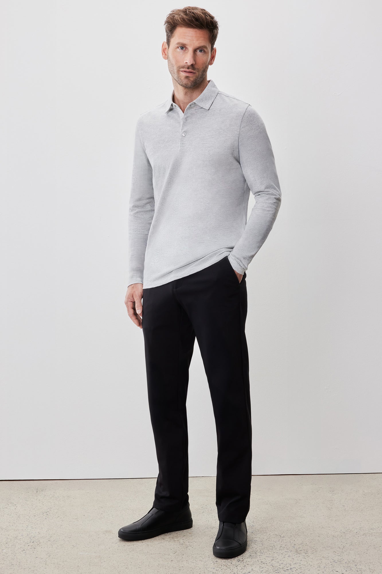 Polo à manches longues pour homme par Robert Barakett | Monolif RB52161 Gris Clair | Machemise.ca, vêtements mode pour hommes