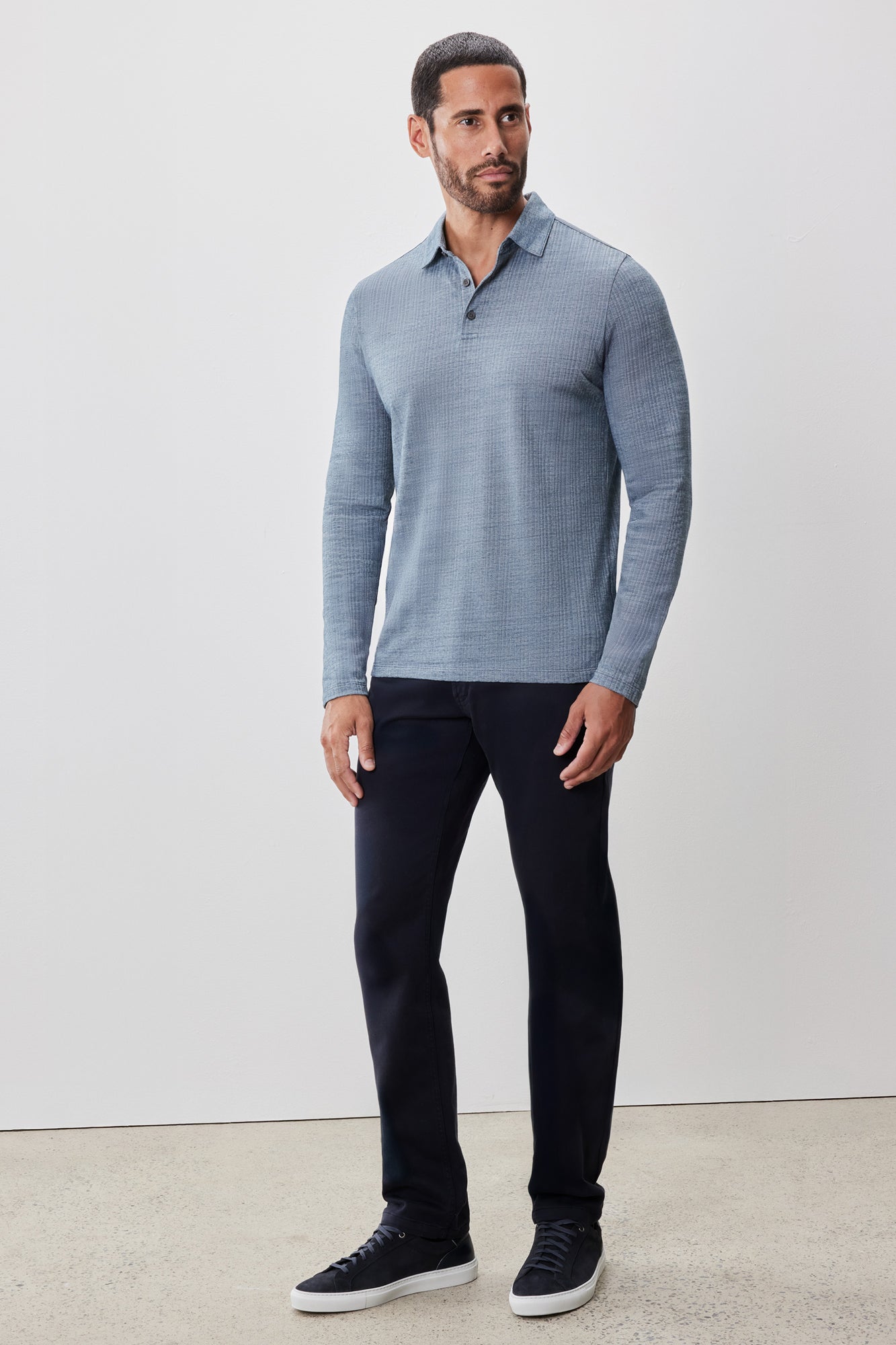 Polo à manches longues pour homme par Robert Barakett | Monolif RB52161 Sarcelle Nuit | Machemise.ca, vêtements mode pour hommes