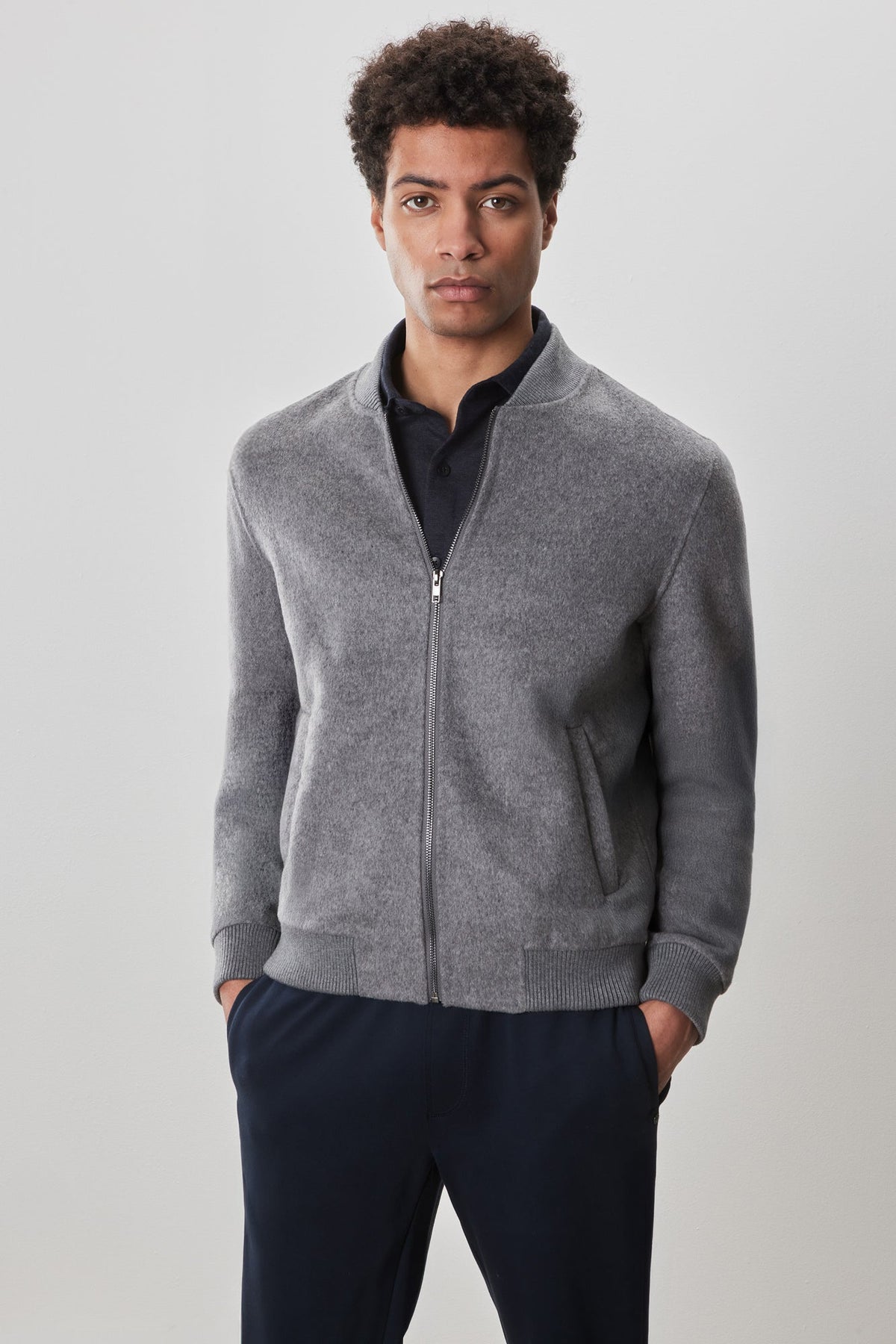 Veste à col baseball pour homme par Robert Barakett | Jake RB52599 Gris Clair | Machemise.ca, vêtements mode pour hommes