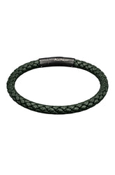 Men's dark green braided bracelet with black Au Noir clasp and small silver rivets, product view
