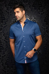 Chemise manches courtes en Knit extensible pour homme par Au Noir | SONORAN (SS) Marine | Machemise.ca, inventaire complet de la marque Au Noir