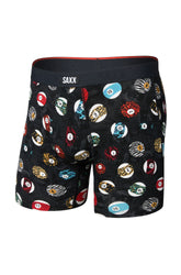 Sous-vêtement noir, vue avant du produit avec imprimé de boules numérotées colorées et taille SAXX pour homme