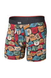 Vue avant isolée du sous-vêtement imprimé avec casquettes multicolores et taille noire pour homme par Saxx