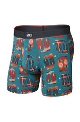Vue isolée de face du sous-vêtement sarcelle à imprimé de bottes western et taille noire SAXX pour homme