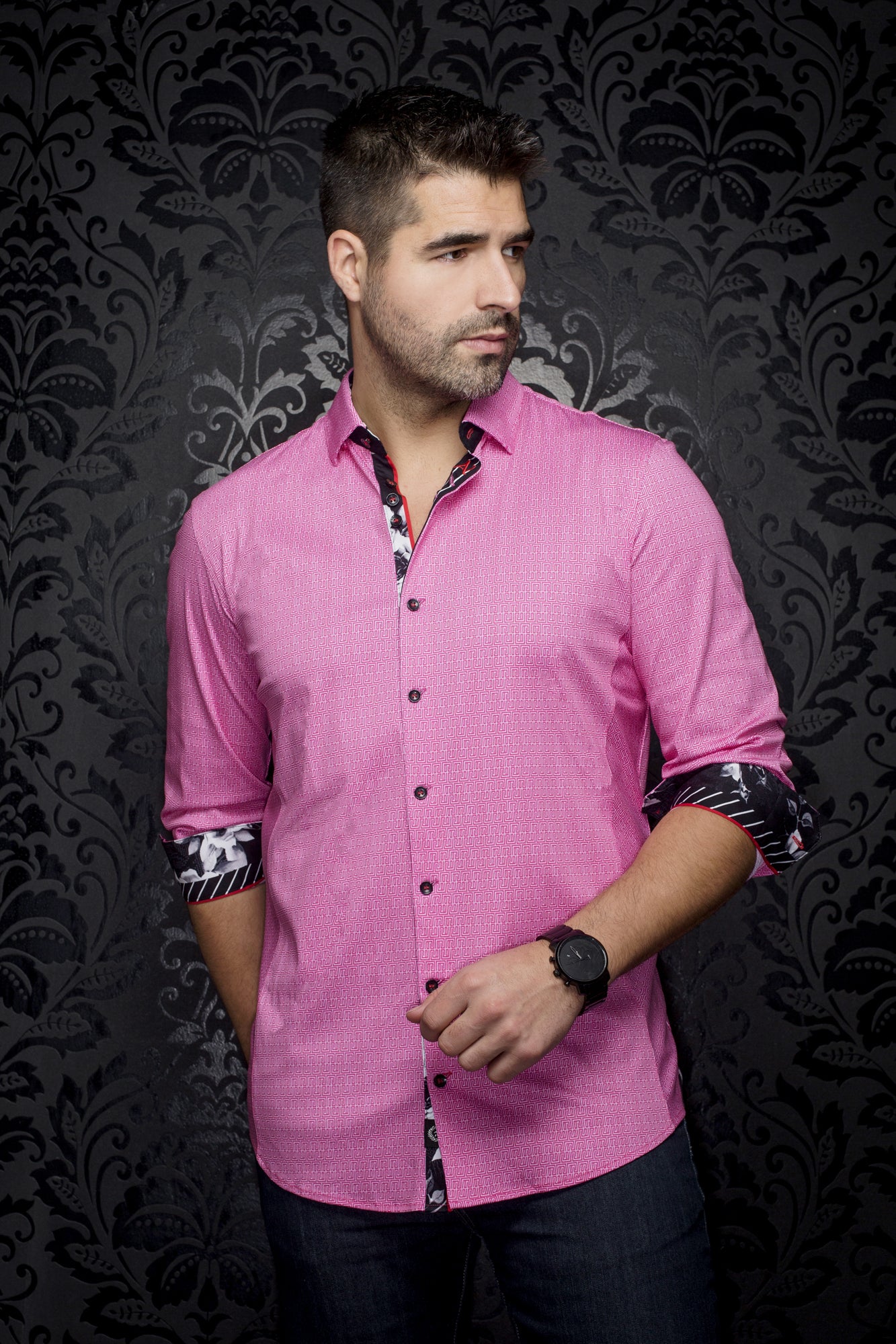 Chemise manches longues en Knit pour homme par Au Noir | ZIONI Fuchsia | Machemise.ca, inventaire complet de la marque Au Noir