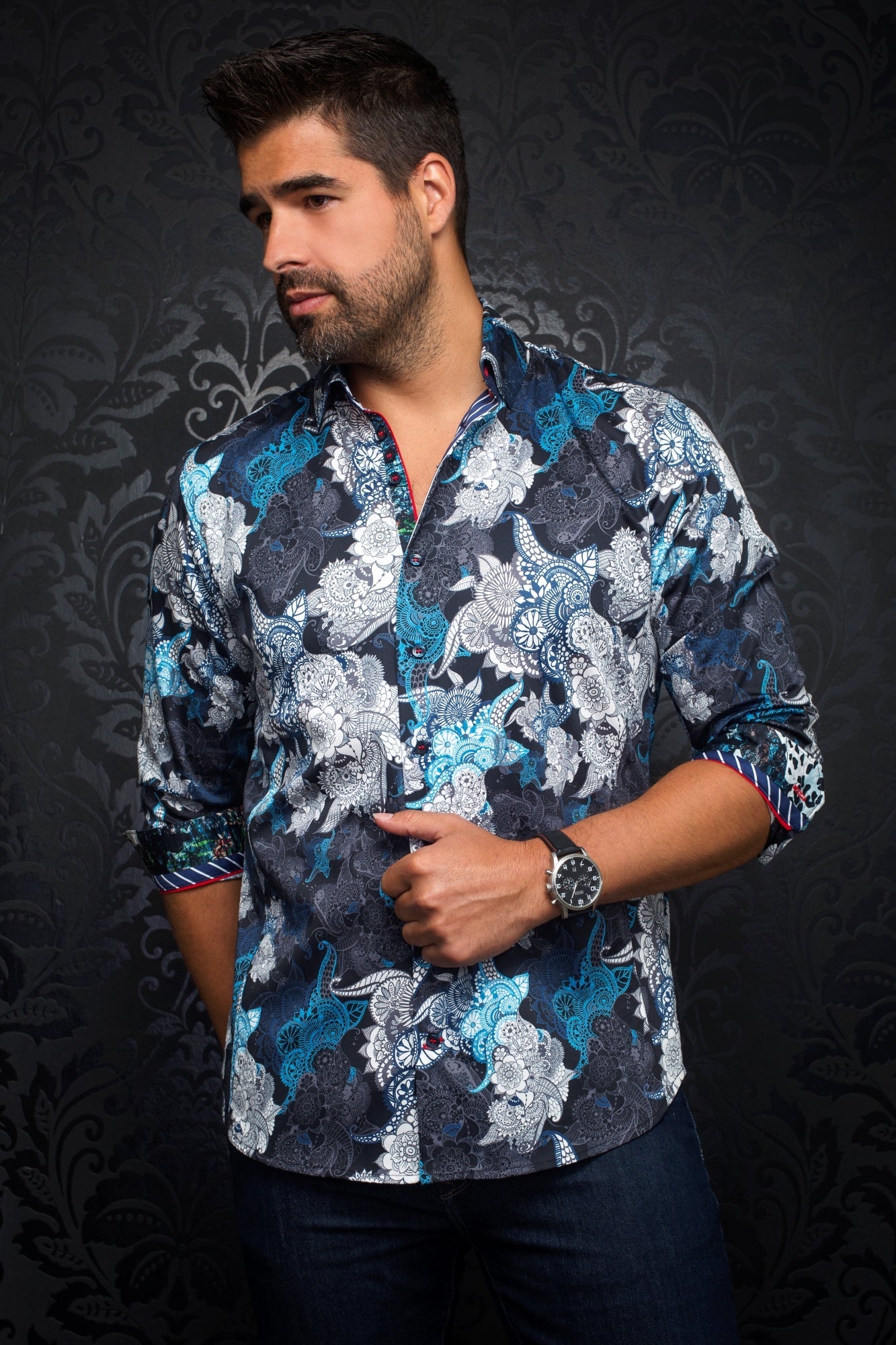 Chemise manches longues pour homme par Au Noir | KIMURA Bleu Blanc/blue WHITE | Machemise.ca, inventaire complet de la marque Au Noir