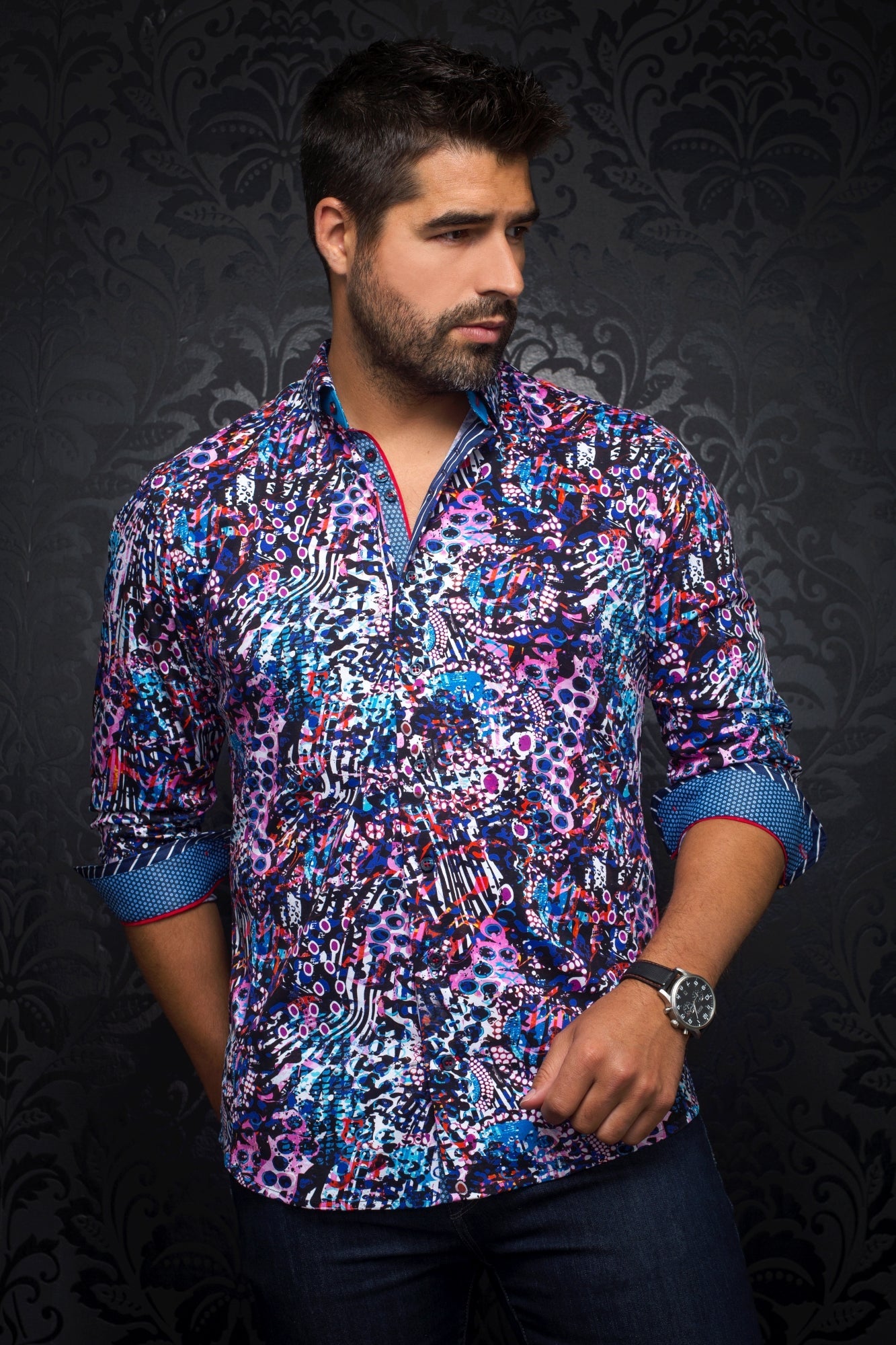 Chemise noir sale et rose homme