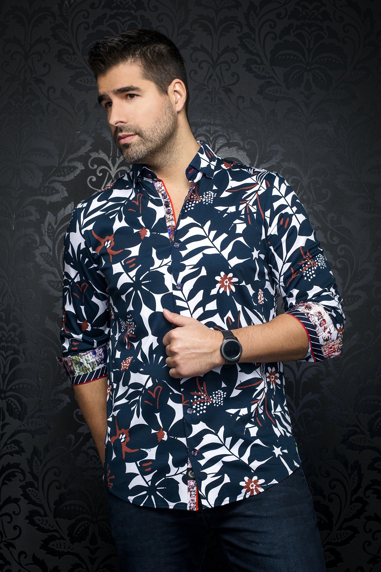 Chemise manches longues en Knit pour homme par Au Noir | VERSO NAVY TOBACCO | Machemise.ca, inventaire complet de la marque Au Noir