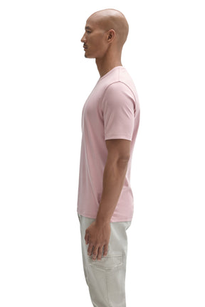 Robert Barakett men's light pink crewneck Short-sleeve T-Shirt showing, straight fit and shoulder seam, side view