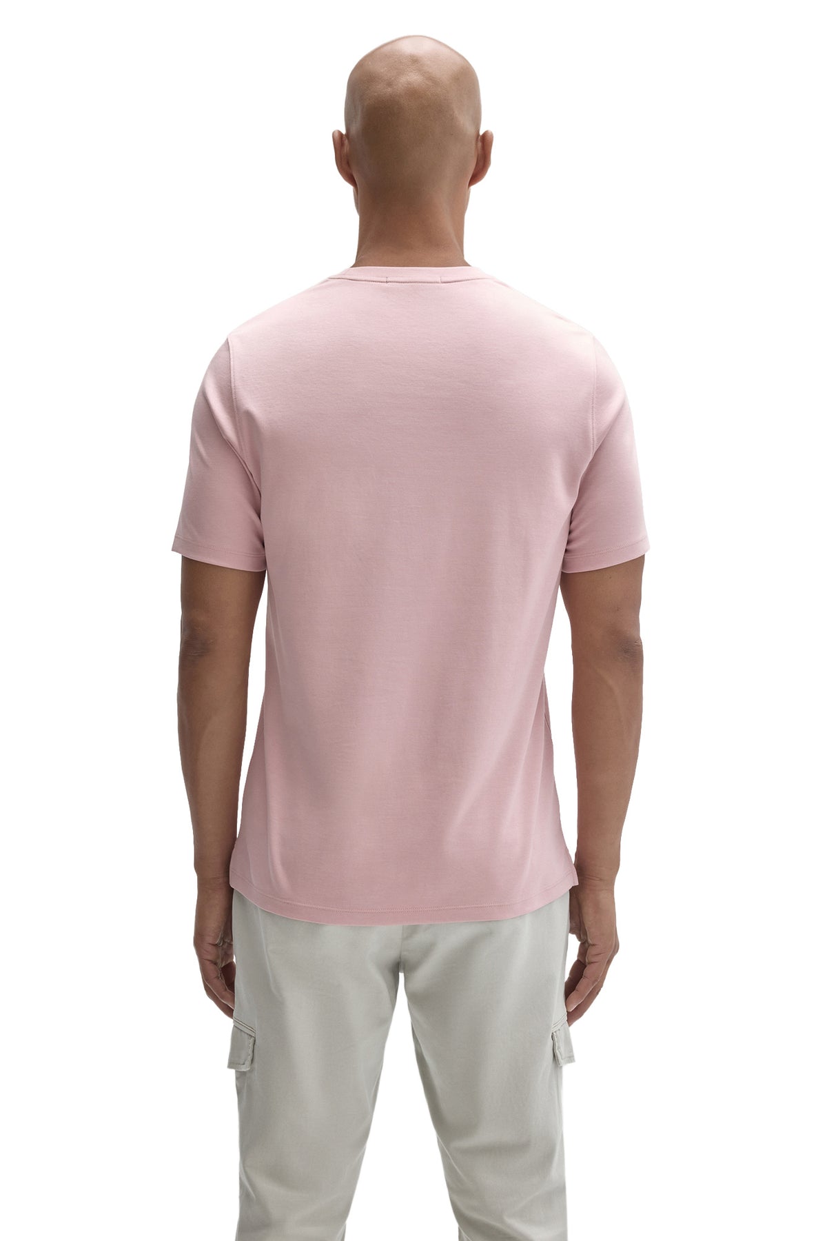 T-Shirt rose pâle à manches courtes, avec ourlet droit et dos uni pour homme par Robert Barakett, vue de dos