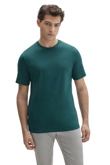 Robert Barakett men's teal short sleeve crewneck T-Shirt with straight hem and tonal stitching shown from the front