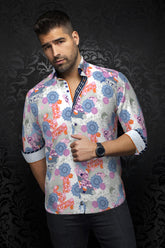 Knit long sleeve shirt for men by Au Noir | ALBORI White Multi | Menshirt, complete inventory of the Au Noir brand