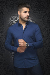 Knit long sleeve shirt for men by Au Noir | ALEXANDER NDL Navy | Menshirt, complete inventory of the Au Noir brand