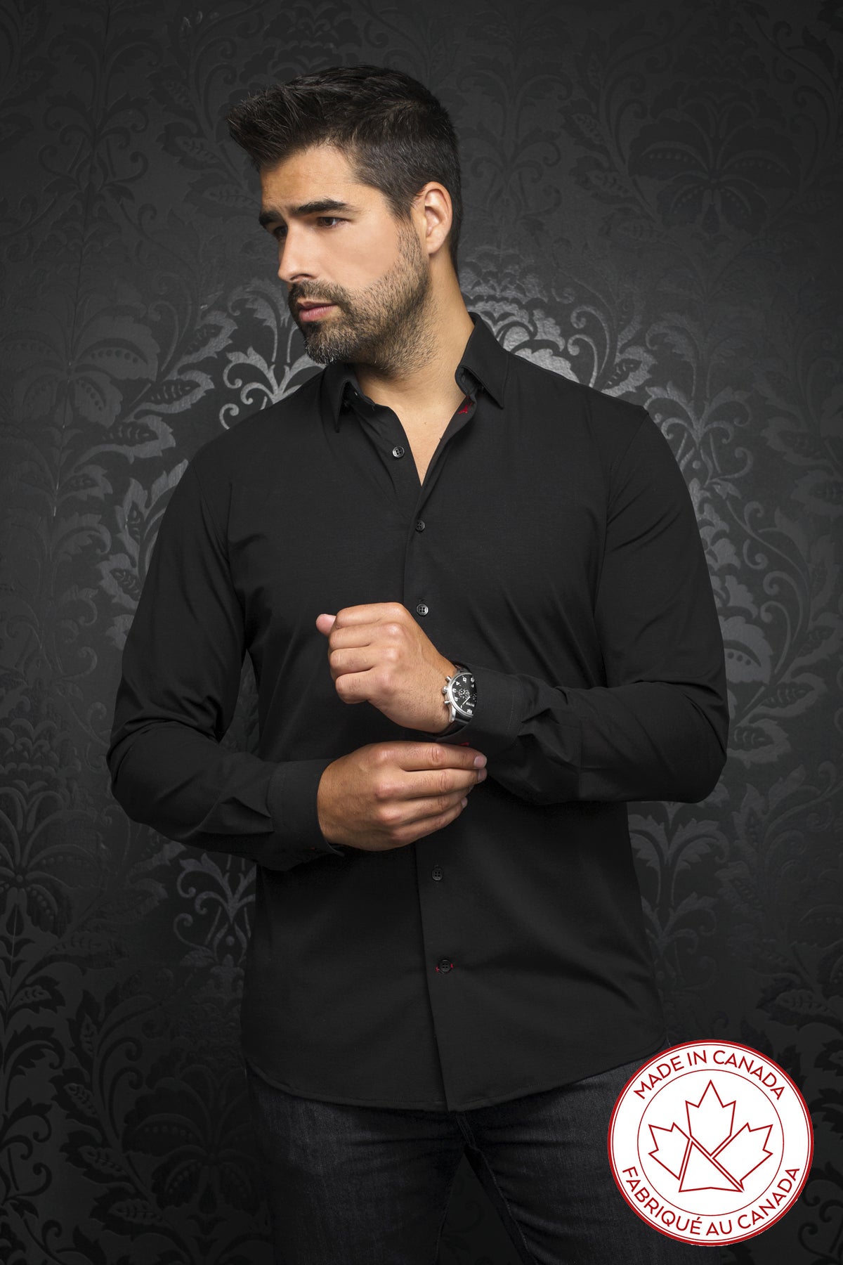 Chemise manches longues en Knit fabriquée au Canada pour homme par Au Noir | ALEXANDER Noir/black | Machemise.ca, inventaire complet de la marque Au Noir