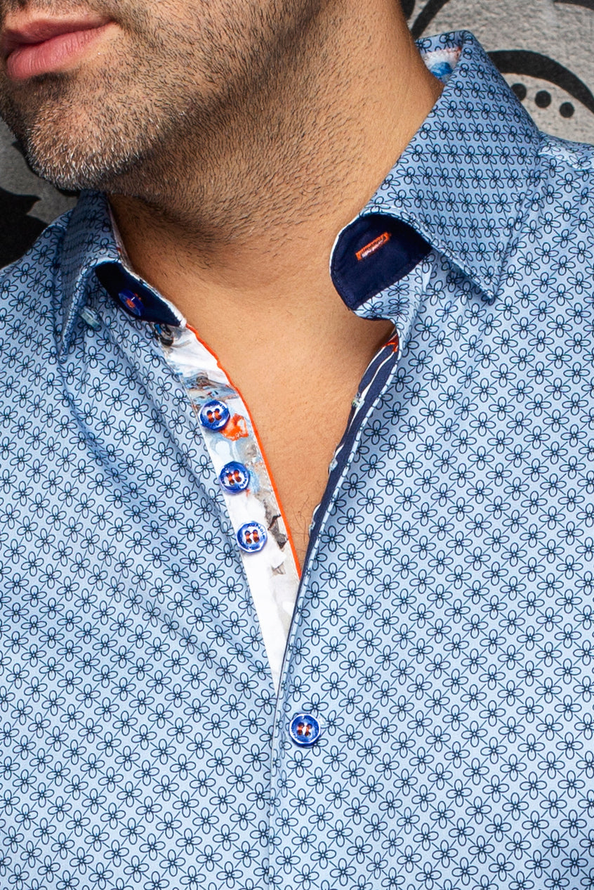 Chemise manches courtes en coton extensible pour homme par Au Noir | ALONA (SS) Bleu Pâle | Machemise.ca, inventaire complet de la marque Au Noir