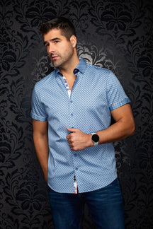 Chemise manches courtes en coton extensible pour homme par Au Noir | ALONA (SS) Bleu Pâle | Machemise.ca, inventaire complet de la marque Au Noir