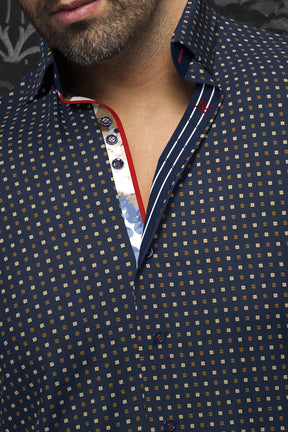 Long sleeve shirt for men by Au Noir | ARLO Navy Tobacco | Menshirt, complete inventory of the Au Noir brand