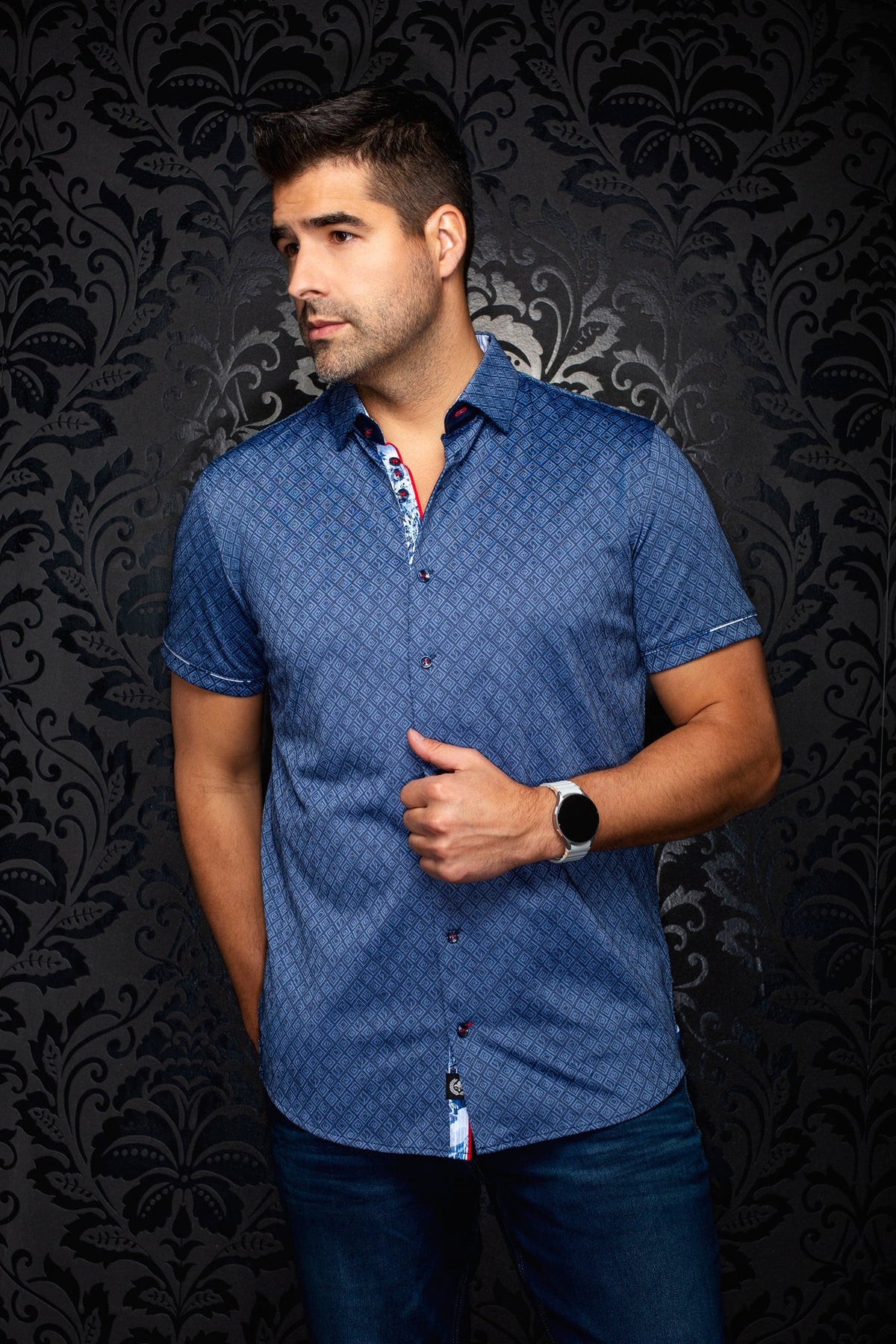 Chemise manches courtes en Knit extensible pour homme par Au Noir | ATACAMA (SS) Marine | Machemise.ca, inventaire complet de la marque Au Noir