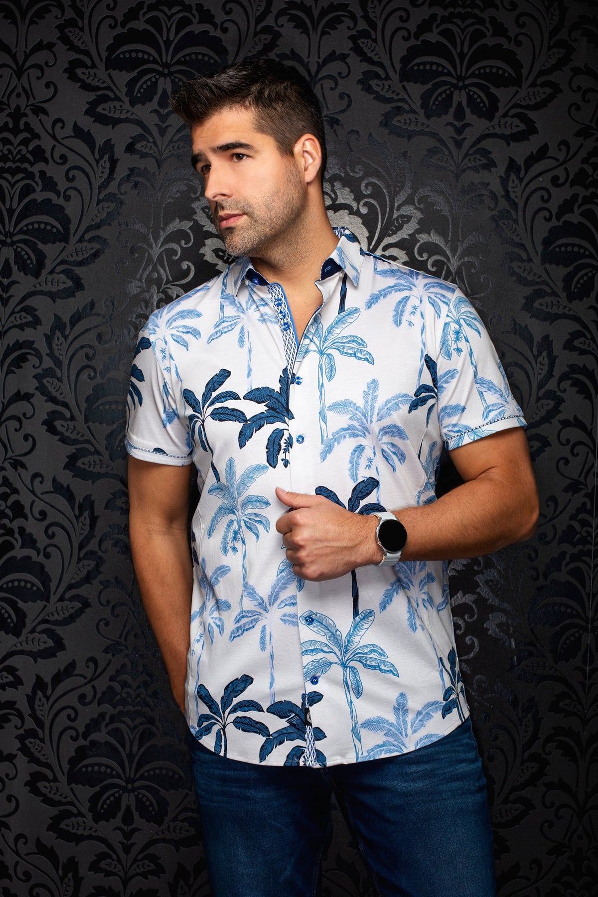 Chemise manches courtes en Knit extensible pour homme par Au Noir | AZURE (SS) Pierre | Machemise.ca, inventaire complet de la marque Au Noir