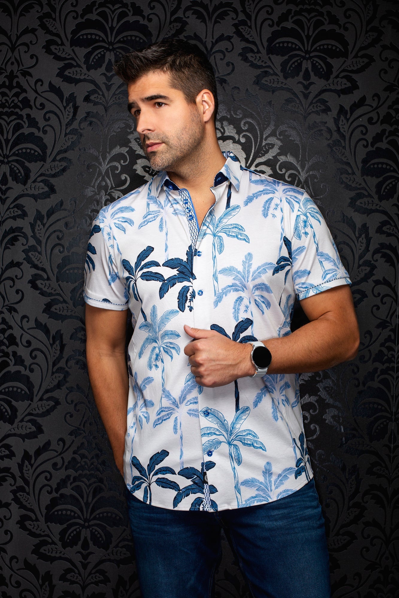 Chemise manches courtes en Knit extensible pour homme par Au Noir | AZURE (SS) Pierre | Machemise.ca, inventaire complet de la marque Au Noir