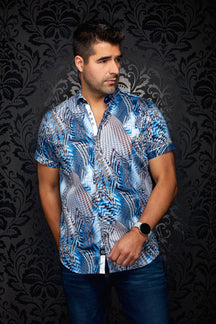 Chemise manches courtes en coton extensible pour homme par Au Noir | BADESI (SS) Bleu Pâle | Machemise.ca, inventaire complet de la marque Au Noir