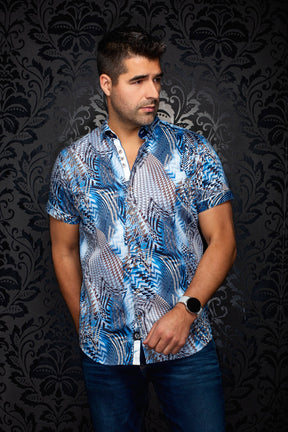 Chemise manches courtes en coton extensible pour homme par Au Noir | BADESI (SS) Bleu Pâle | Machemise.ca, inventaire complet de la marque Au Noir