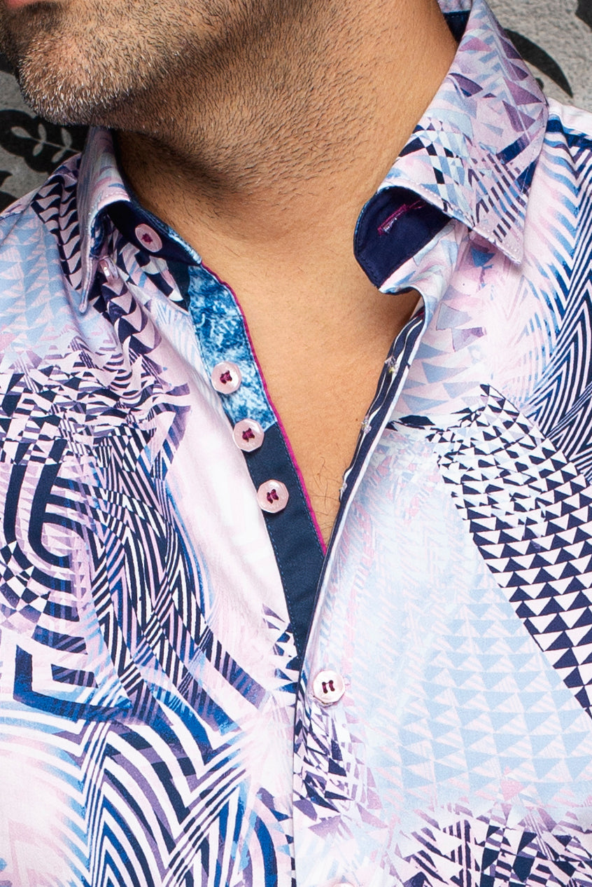 Chemise manches courtes en coton extensible pour homme par Au Noir | BADESI (SS) Rose | Machemise.ca, inventaire complet de la marque Au Noir