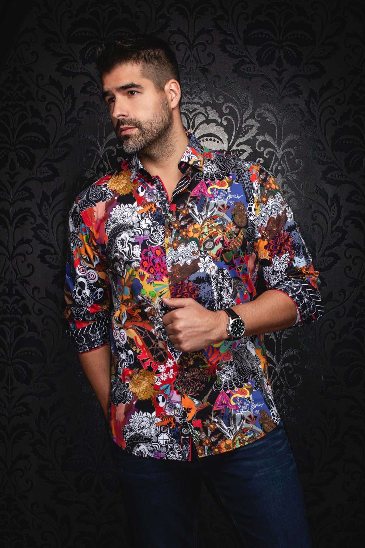 Chemise manches longues en Knit pour homme par Au Noir | BALZAR Noir Multi | Machemise.ca, inventaire complet de la marque Au Noir