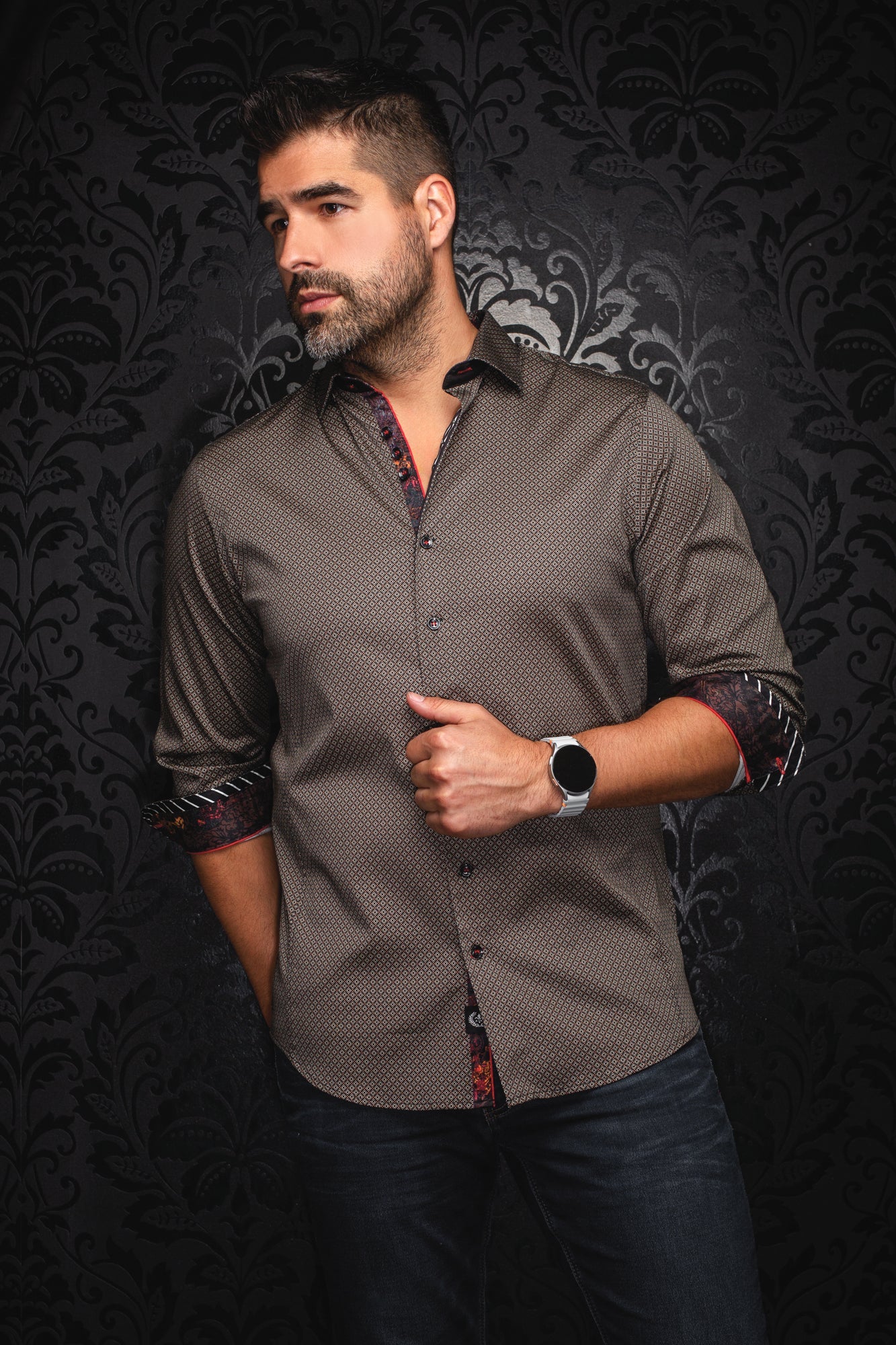 Long sleeve shirt for men by Au Noir | BANGALORE Noir Beige | Menshirt, complete inventory of the Au Noir brand