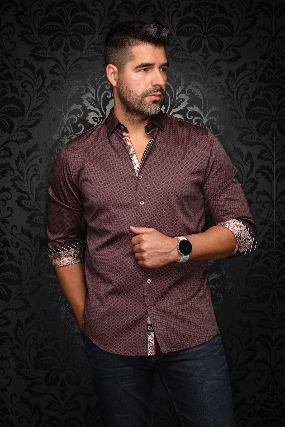 Chemise manches longues pour homme par Au Noir | BANGALORE Cabernet Tabac | Machemise, inventaire complet de la marque Au Noir