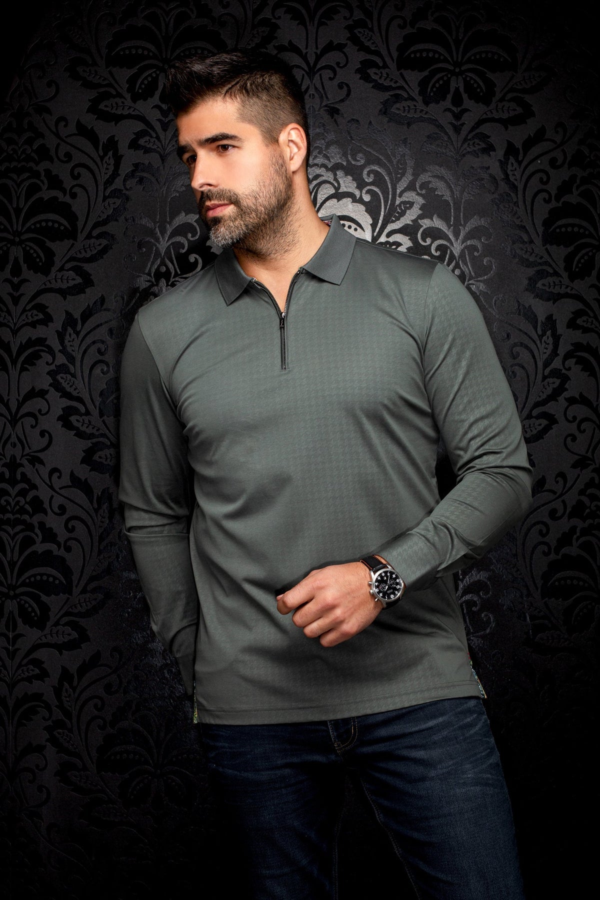 Polo manches longues pour homme par Au Noir | BENTLEY Olive | Machemise.ca, inventaire complet de la marque Au Noir