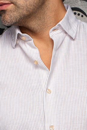 Chemise manches longues en lin pour homme par Au Noir | BERNAL Beige | Machemise.ca, inventaire complet de la marque Au Noir