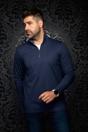 Men's navy sport jacket, front model view by Au Noir