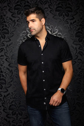 Chemise manches courtes en Knit extensible pour homme par Au Noir | BRAHEA (SS) Noir | Machemise.ca, inventaire complet de la marque Au Noir