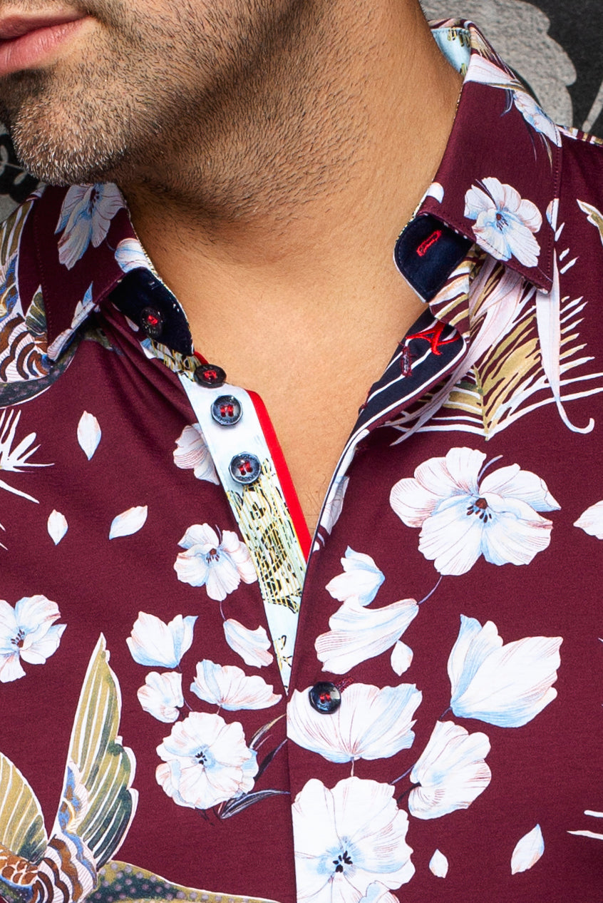 Chemise manches courtes en Knit extensible pour homme par Au Noir | BRASILIA (SS) Bourgogne | Machemise.ca, inventaire complet de la marque Au Noir