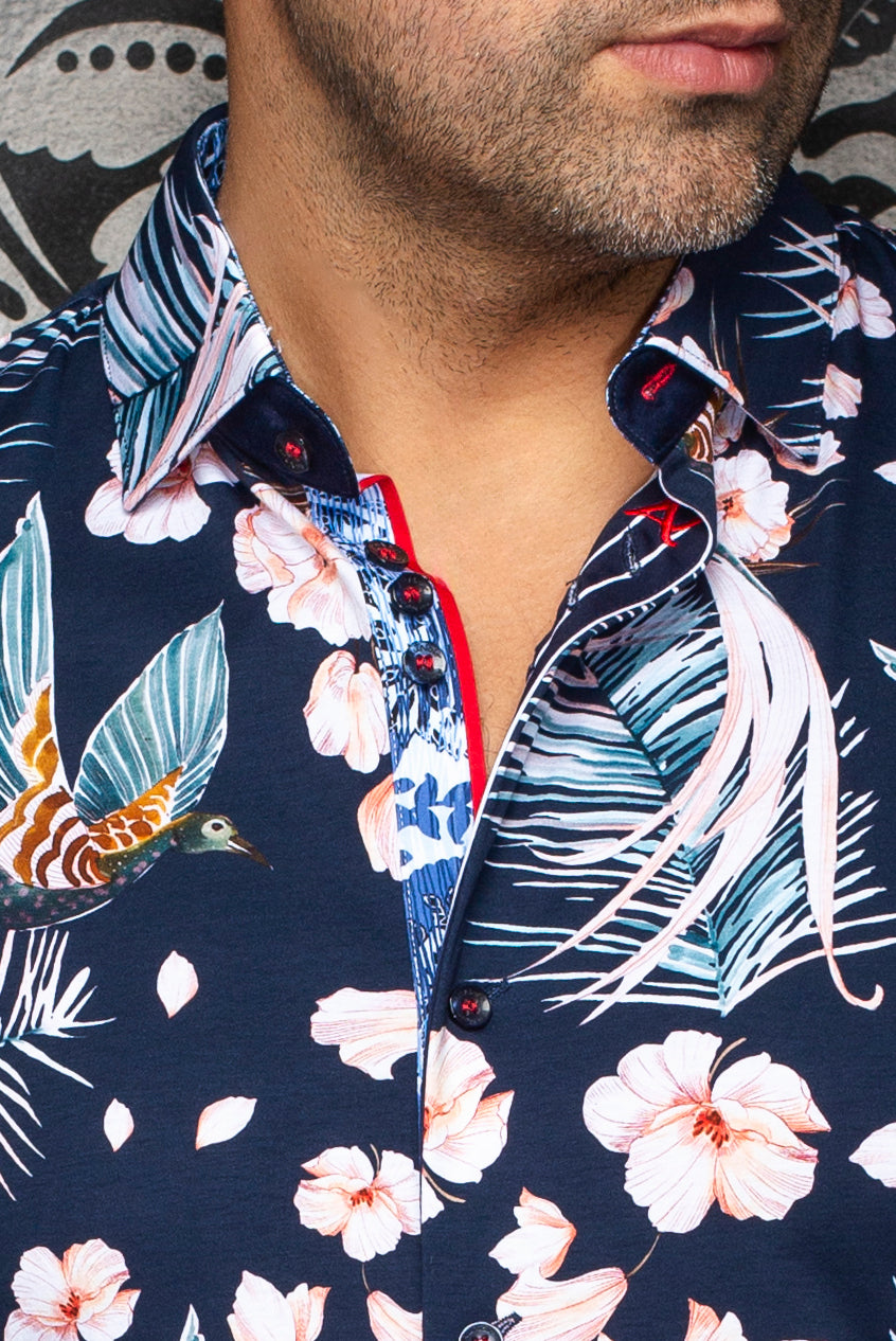 Chemise manches courtes en Knit extensible pour homme par Au Noir | BRASILIA (SS) Marine | Machemise.ca, inventaire complet de la marque Au Noir