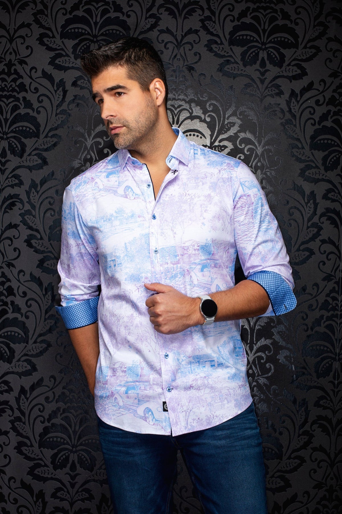 Chemise manches longues en Knit extensible pour homme par Au Noir | BREEZE Rose | Machemise.ca, inventaire complet de la marque Au Noir