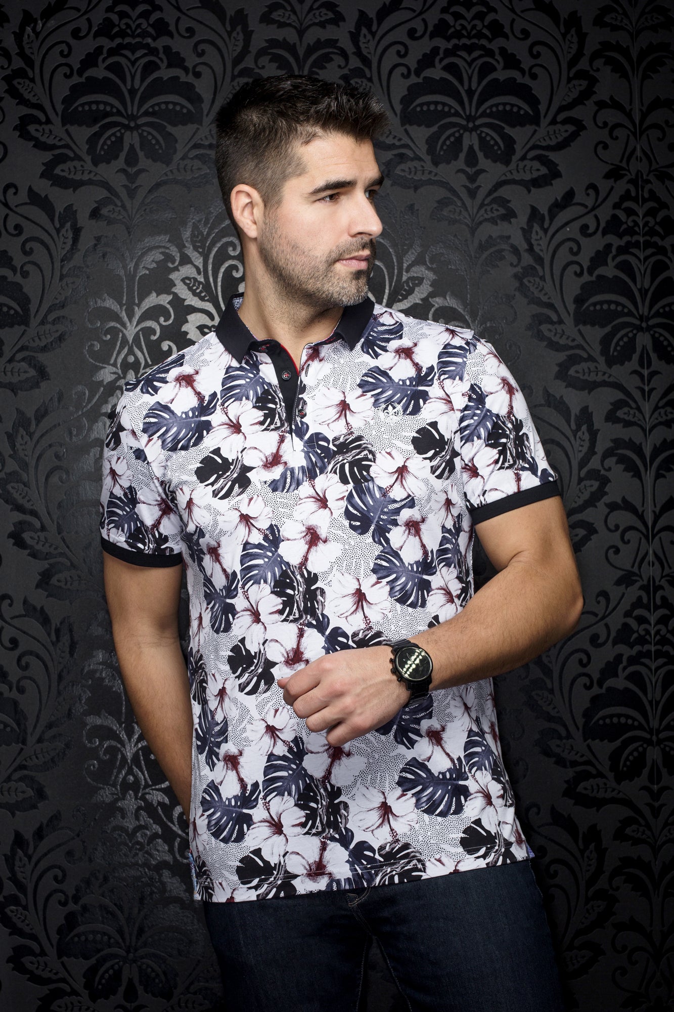 Polo for men by Au Noir | CAMPARI White Denim | Menshirt, complete inventory of the Au Noir brand