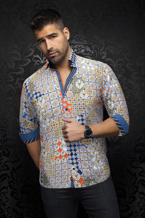 Long sleeve shirt for men by Au Noir | CARLSON Orange | Menshirt, complete inventory of the Au Noir brand